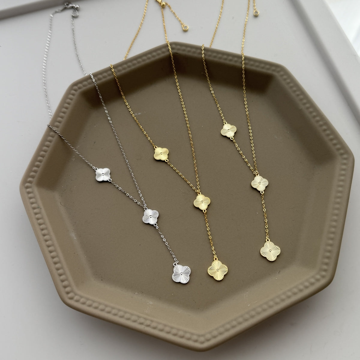 Solene Y-Clover Necklace 925 Sterling Silver | 18K Gold Plating | Matte Clover Finish