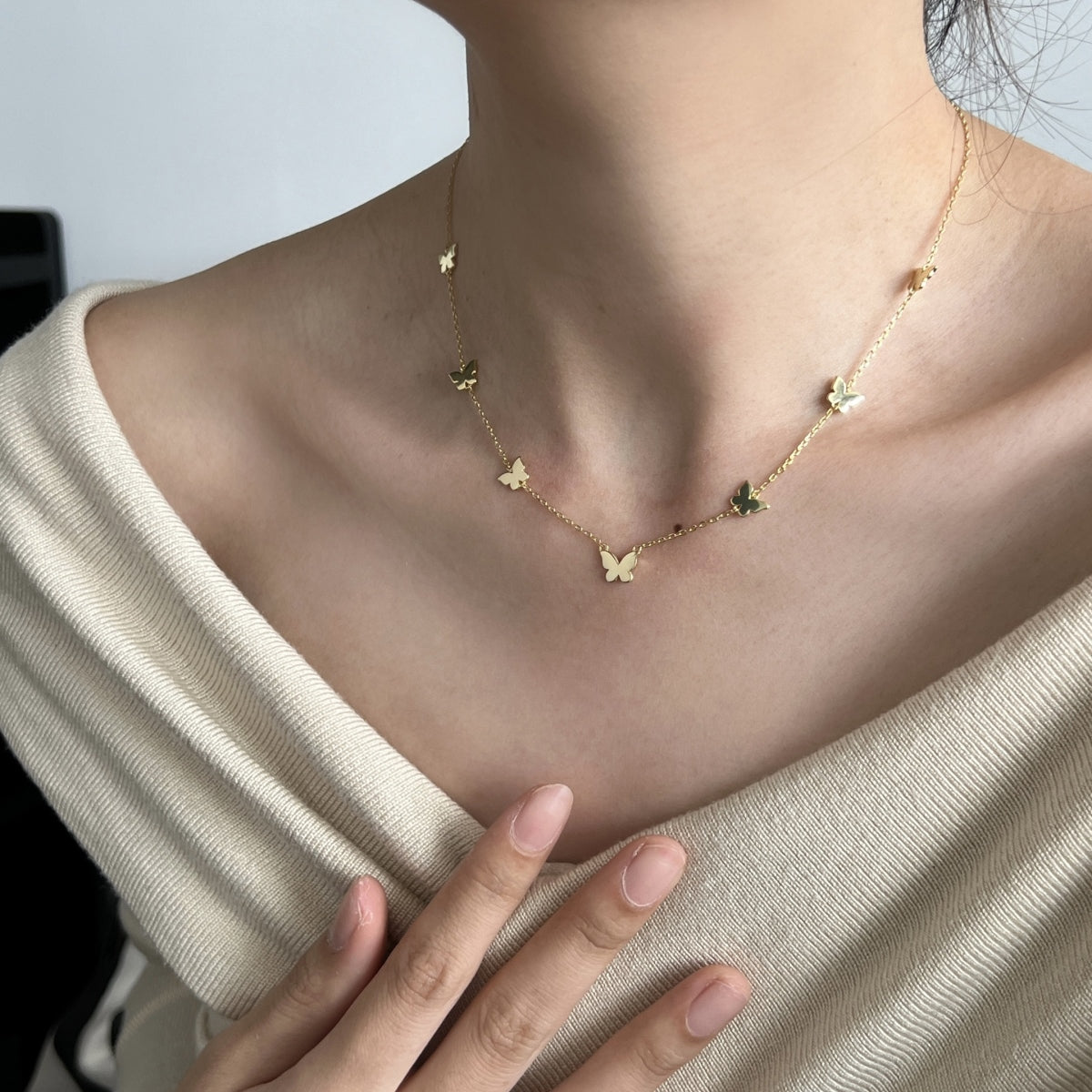 Butterfly Whisper: 14K Gold-Plated Flutter Necklace