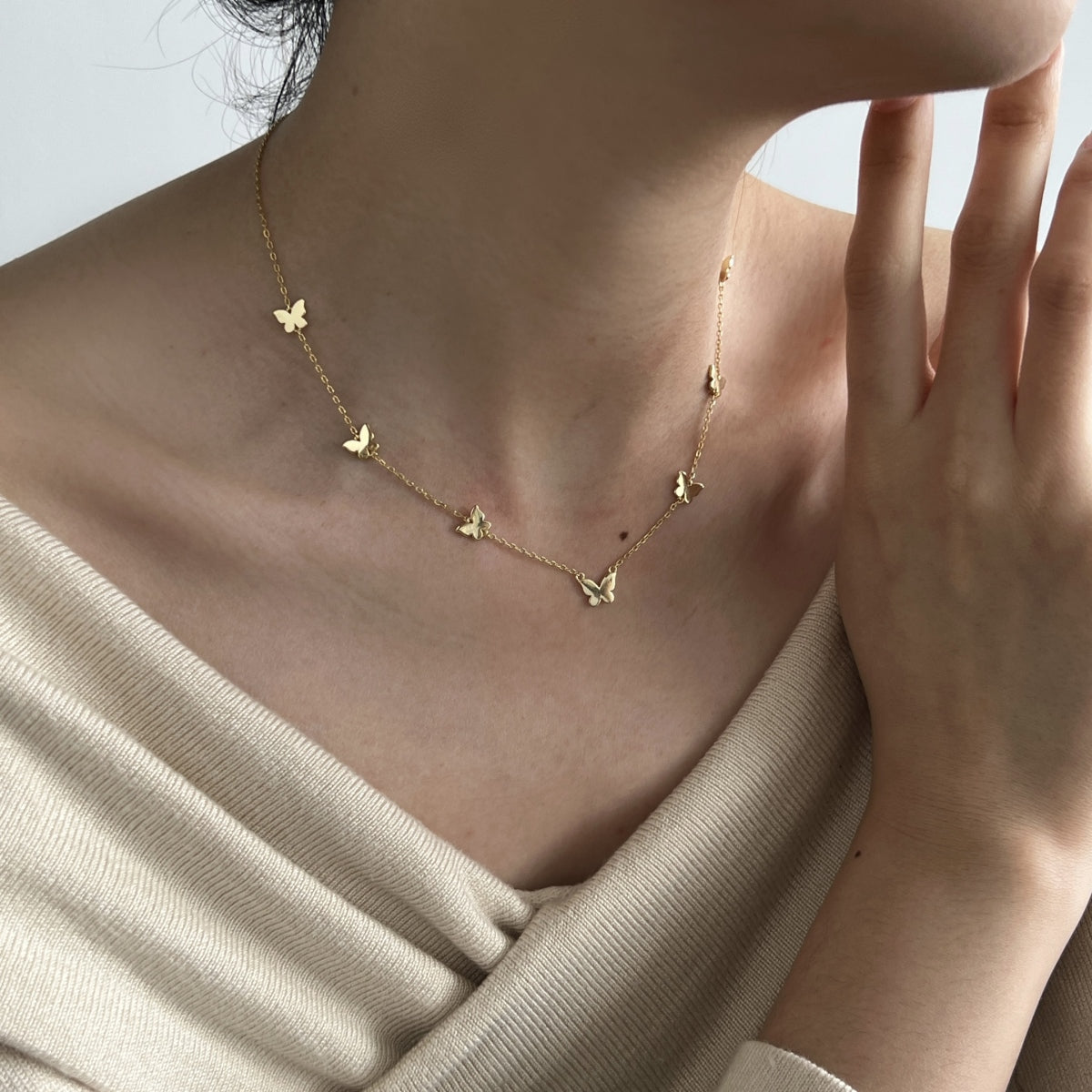 Butterfly Whisper: 14K Gold-Plated Flutter Necklace