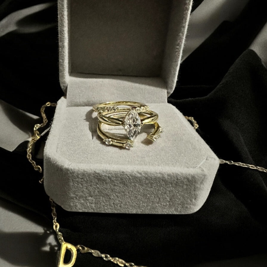 "Celeste" Marquise Trio Ring Set Vintage Romance. Modern Magic.