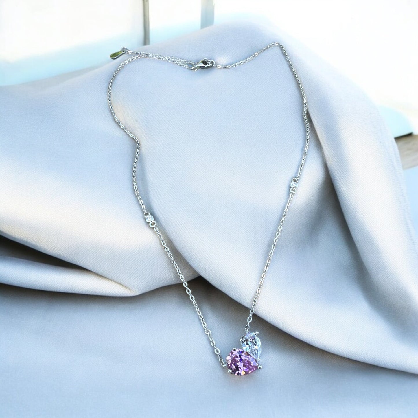 Heart pink and white earrings and necklace