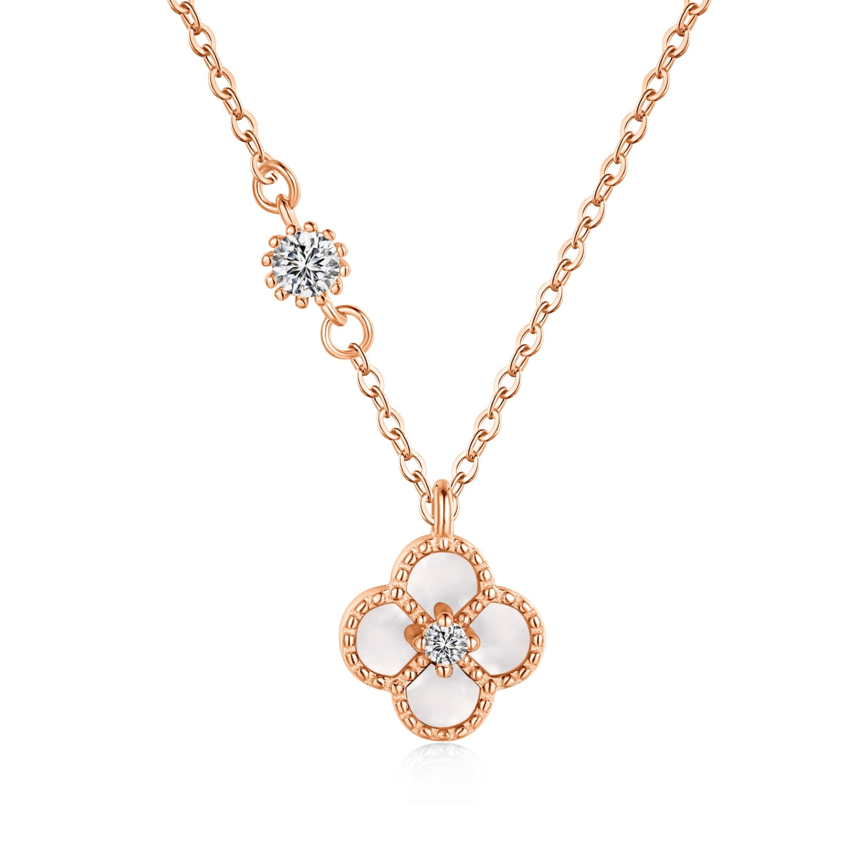 Noir Bloom: Black Enamel Clover Pendant Necklace
