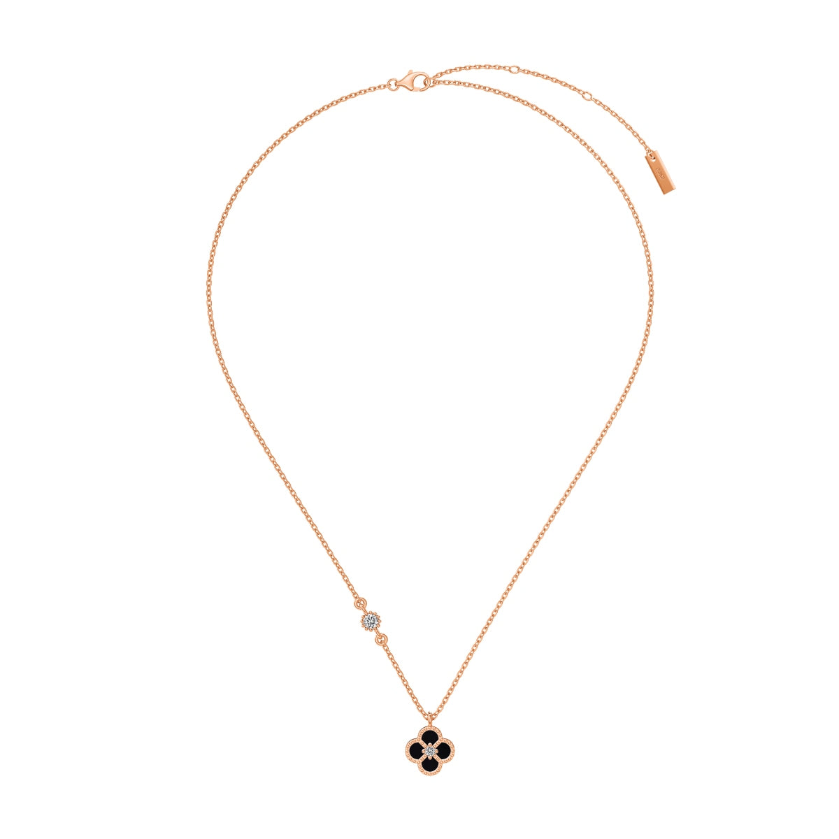 Noir Bloom: Black Enamel Clover Pendant Necklace