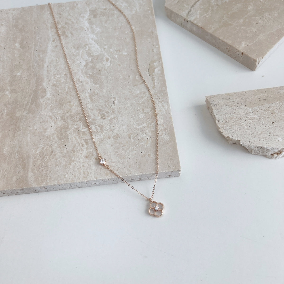 Noir Bloom: Black Enamel Clover Pendant Necklace