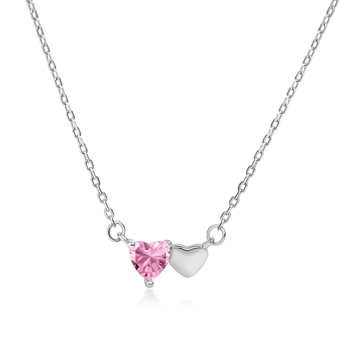 Sweetheart Duet Necklace 925 Sterling Silver | Rhodium Plated | Pink Heart CZ