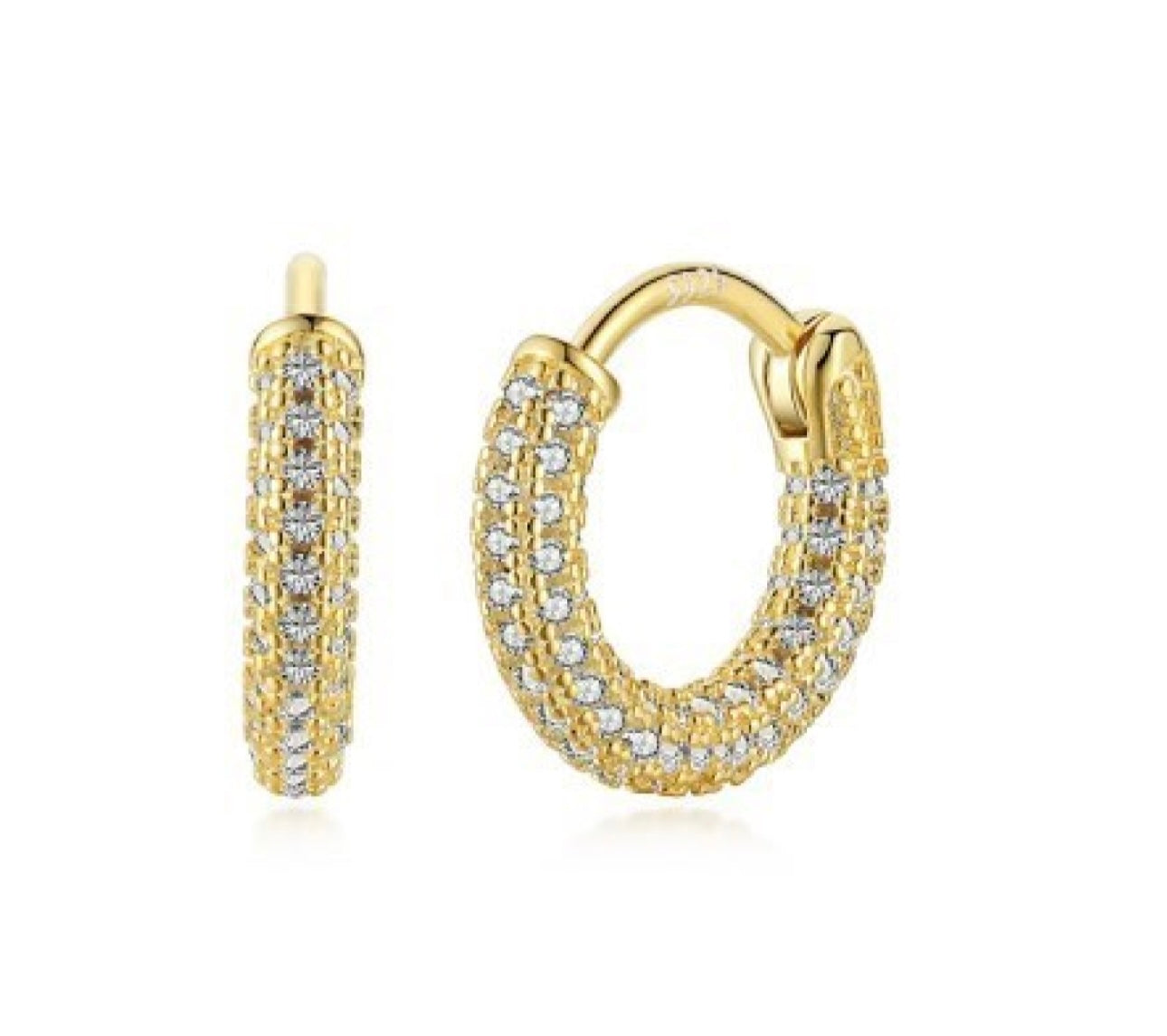 S925 Sterling Silver or Gold-Plated Pave Hoop Earrings