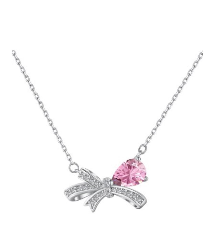 Elegant Pink & White Ribbon Necklace
