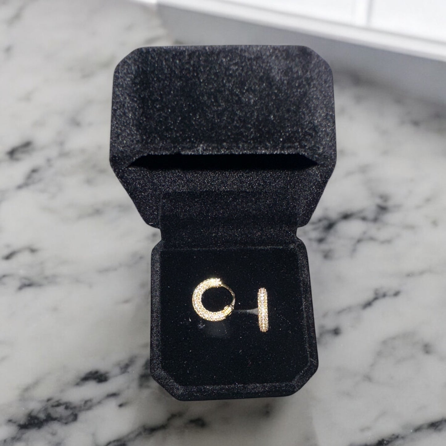 S925 Sterling Silver or Gold-Plated Pave Hoop Earrings