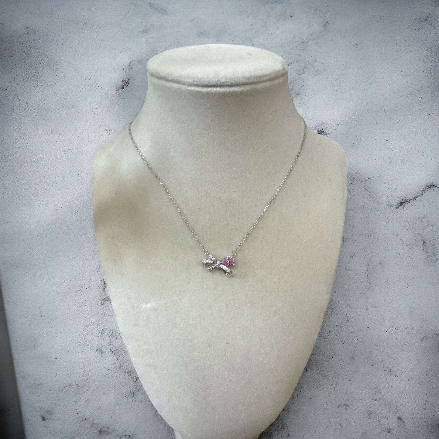 Elegant Pink & White Ribbon Necklace