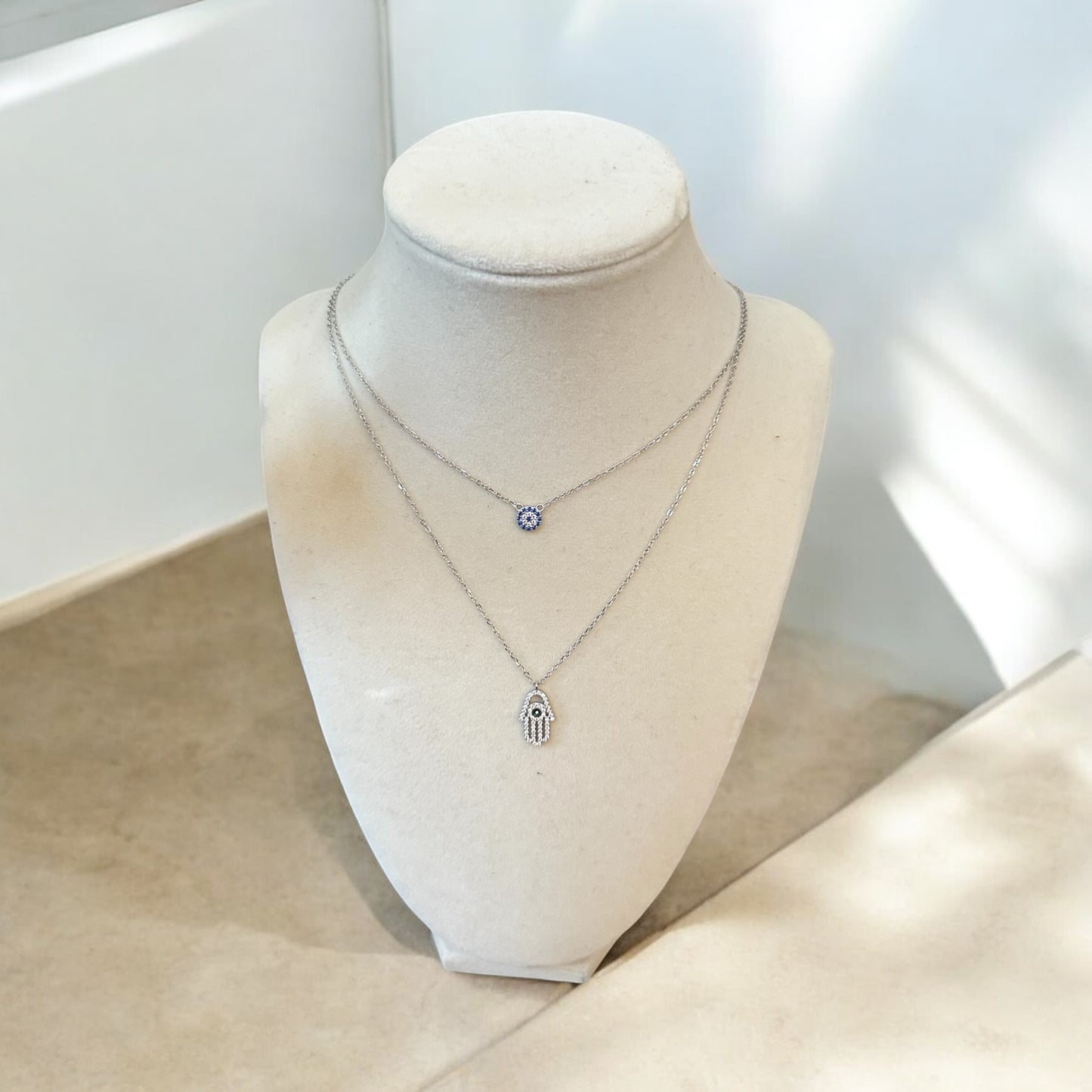 Hamsa and Evil Eye Necklace S925