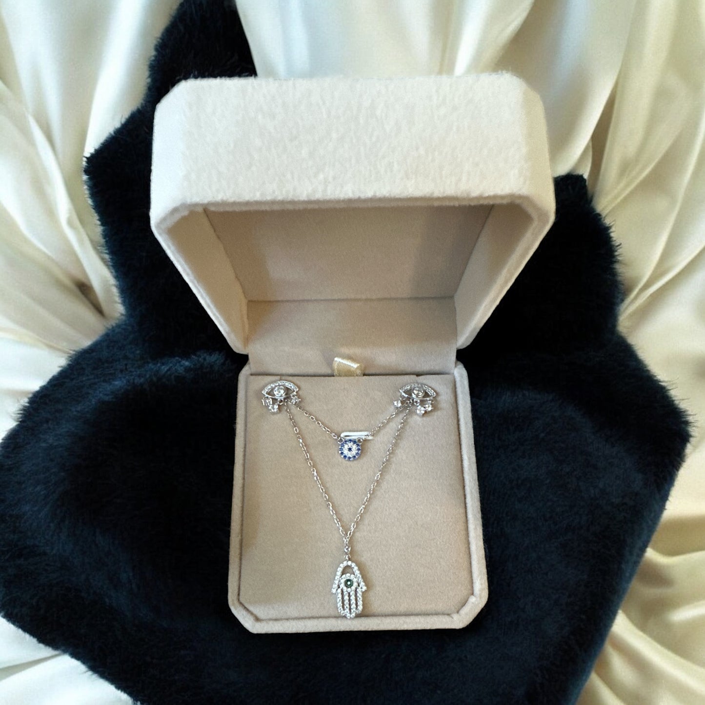 Hamsa and Evil Eye Necklace S925