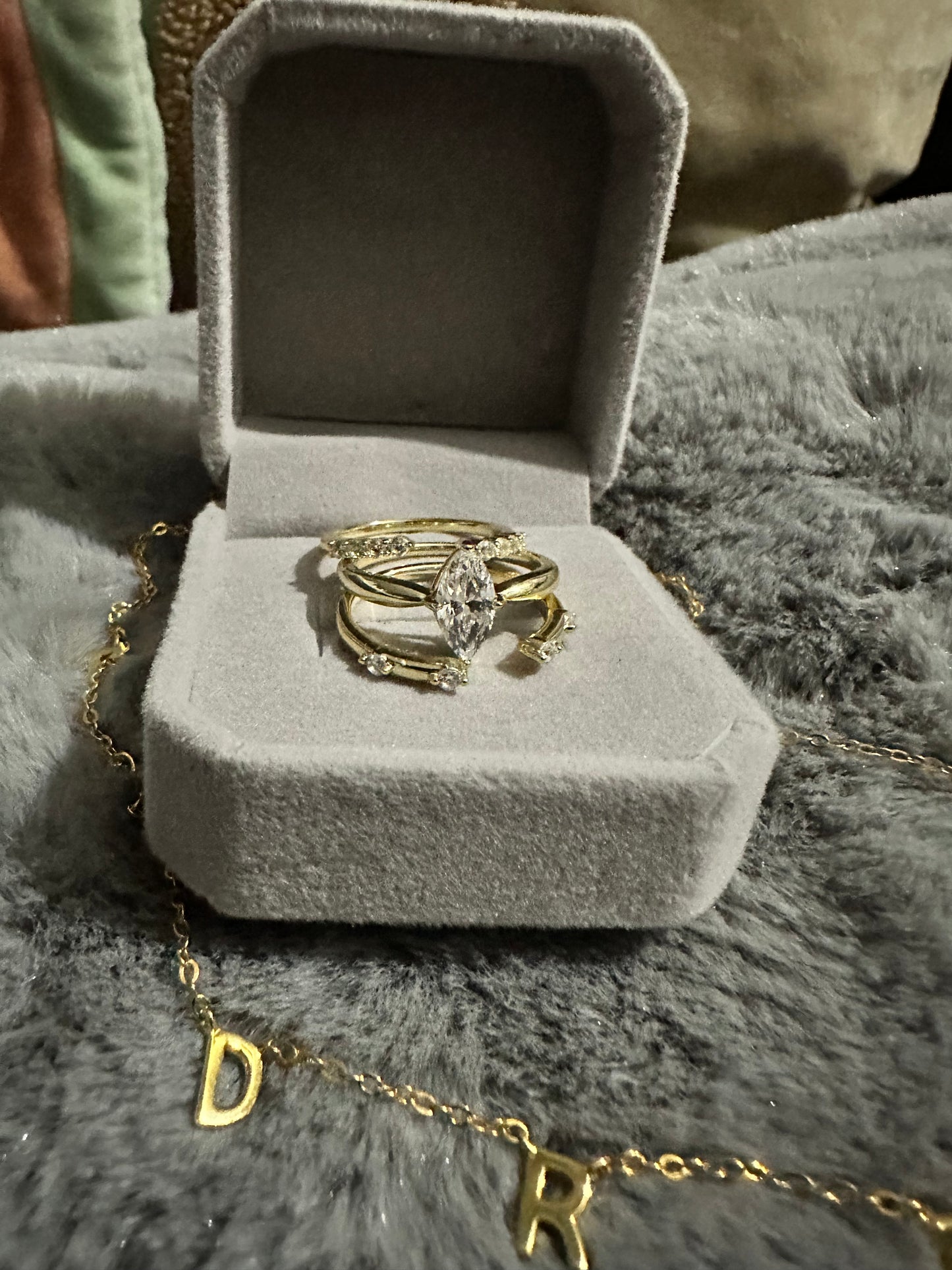 "Celeste" Marquise Trio Ring Set Vintage Romance. Modern Magic.