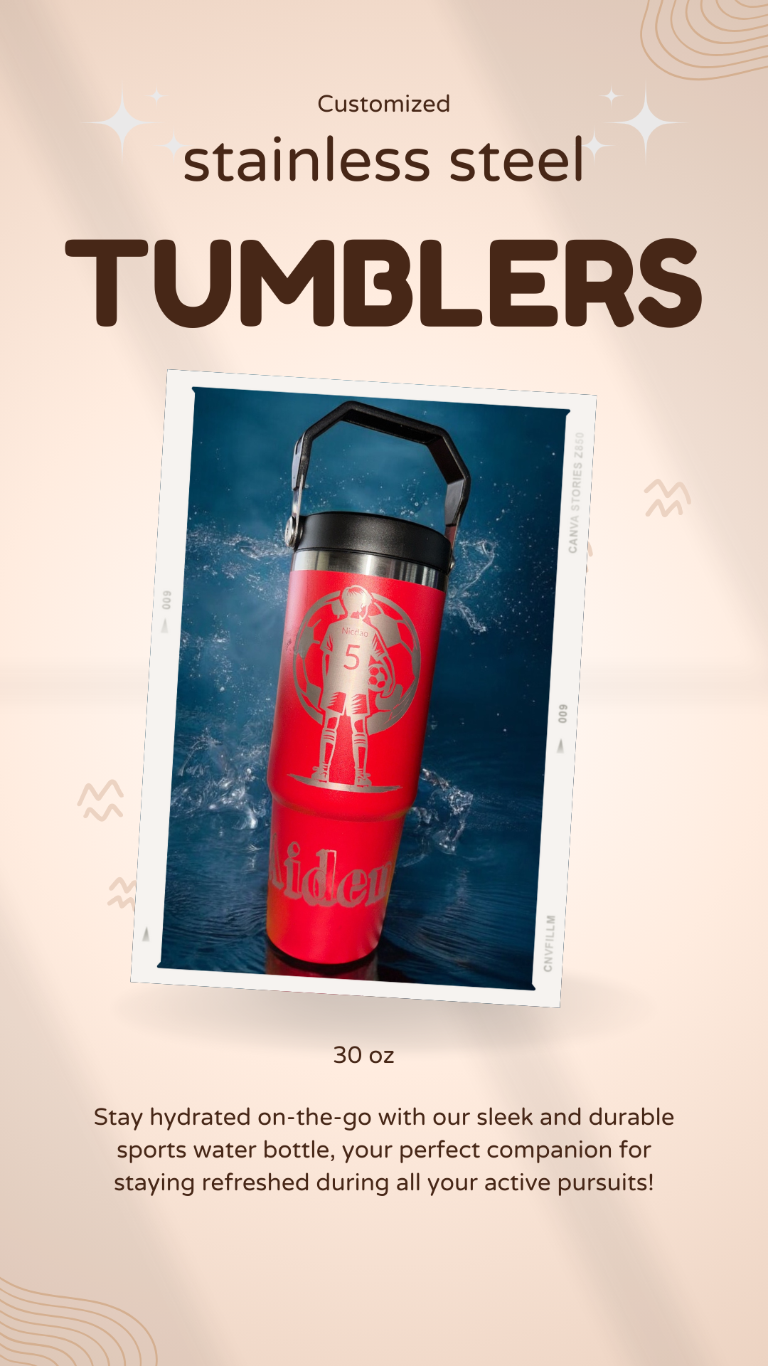 30 oz Top-Handle Stainless Steel Tumbler – Custom Engraving Available