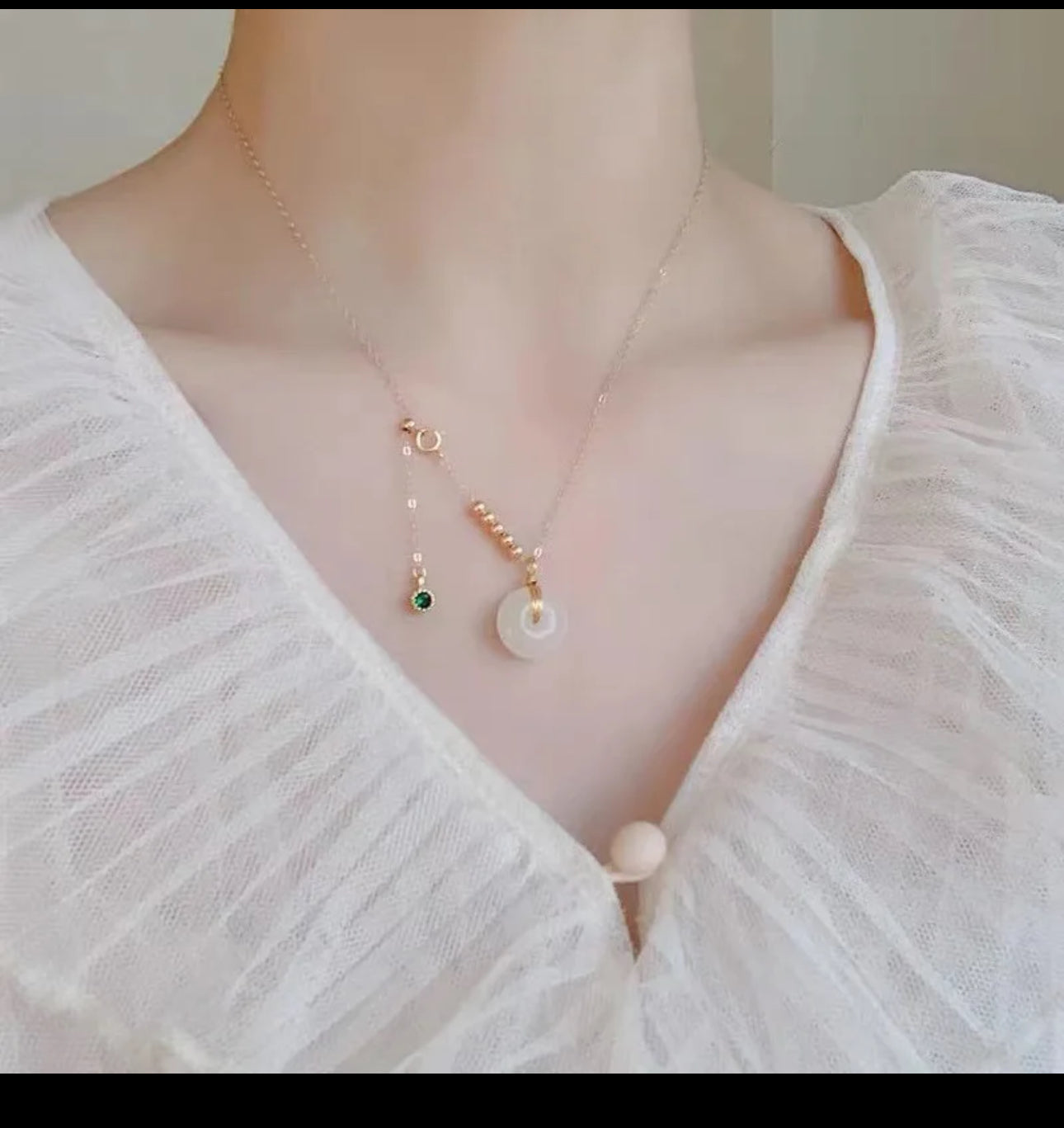 Good Luck Natural Jade Donut Pendant Necklace