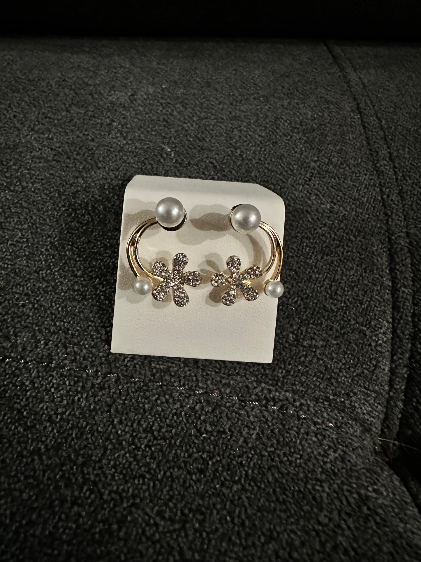 Fashion Bling Rhinestone Crystal Flower and Pearl Clip on Earrings
