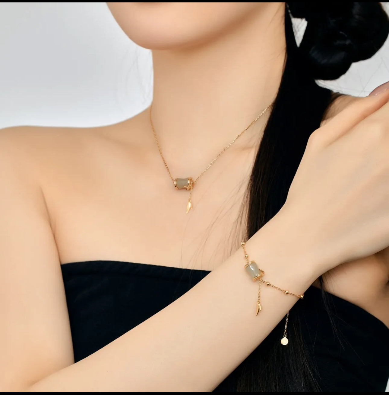 Graceful Bamboo Bracelet and Necklace Set