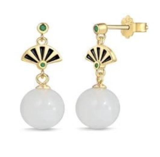 Fan-Shaped Hetian Jade Drop Earrings