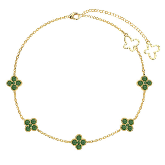 Verdelle Clover Drop Anklet 925 Sterling Silver | 18K Gold Plating | CZ Accent