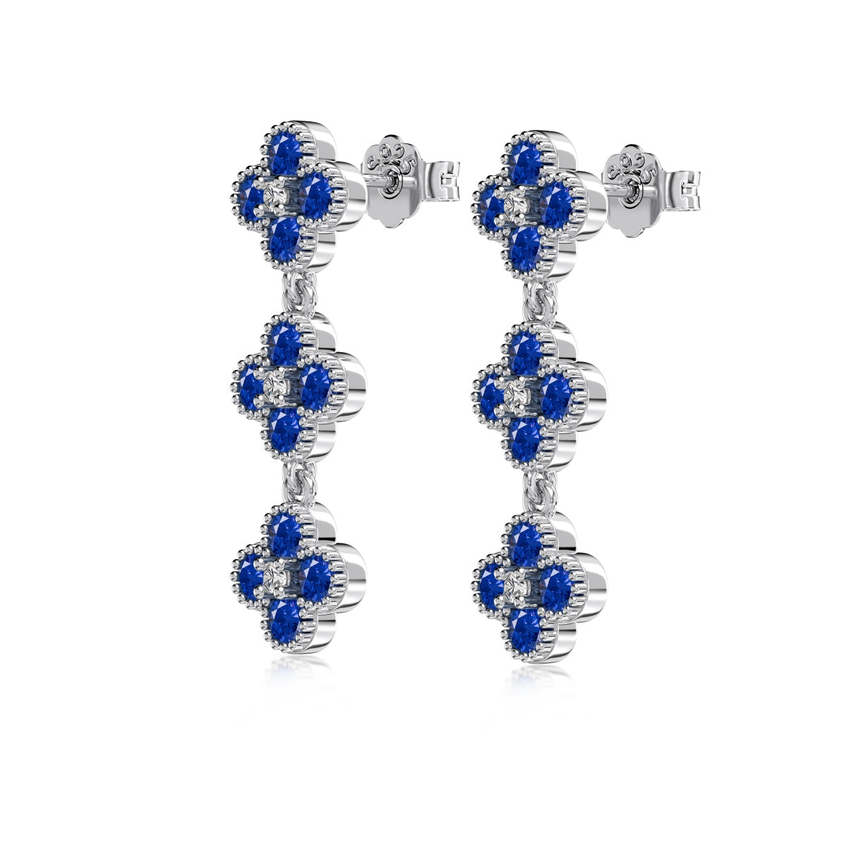 Cloverline Drop Earrings 925 Sterling Silver | Rhodium Plated | 2.5 mm CZ Stones