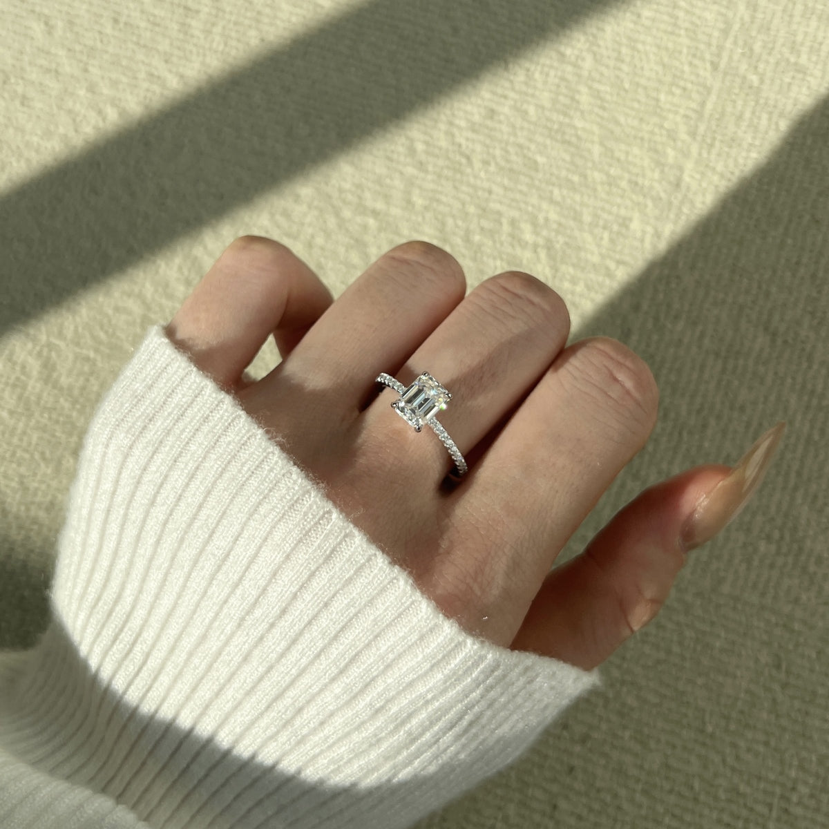 “Venice” Emerald-Cut Moissanite Pavé Ring