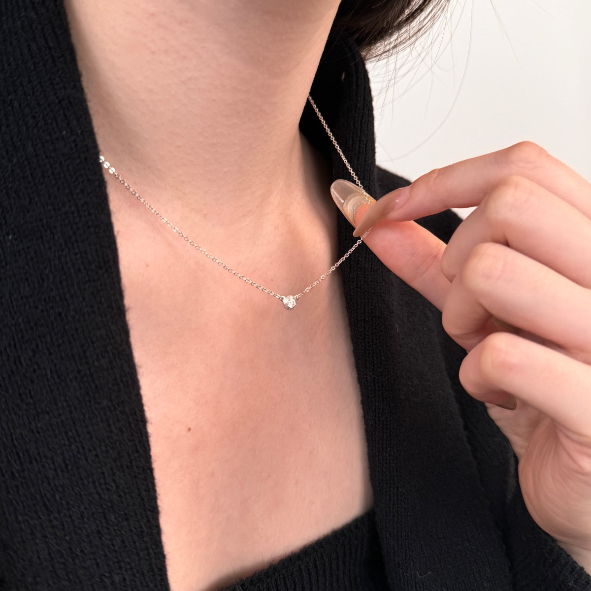 “Leina” Bezel-Set Stud Earrings and Solitaire Necklace