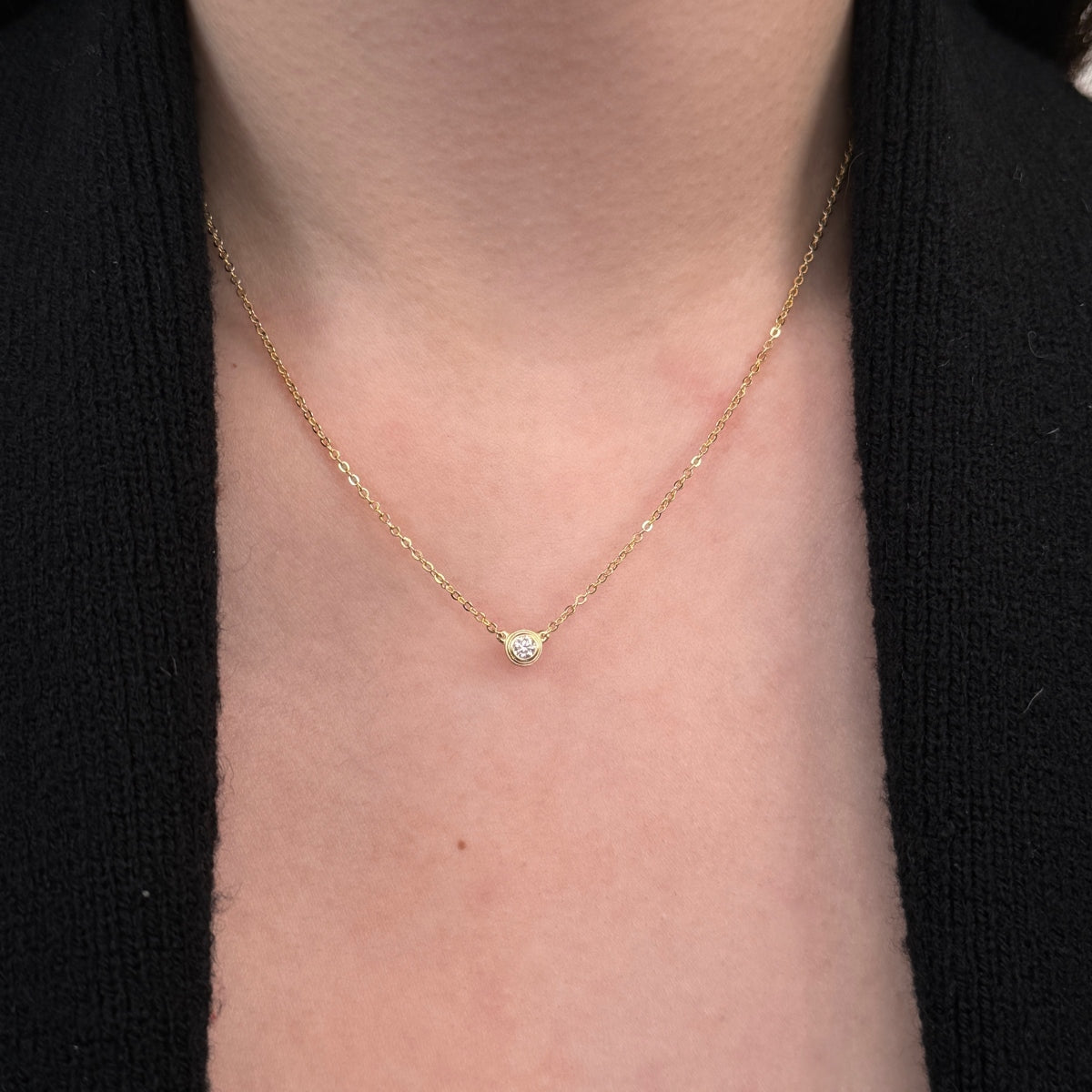 “Leina” Bezel-Set Stud Earrings and Solitaire Necklace