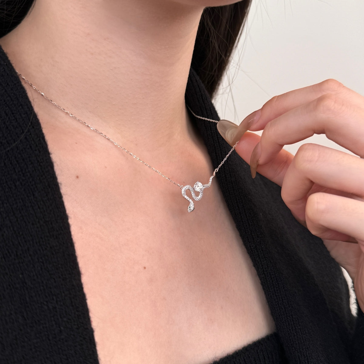 “Serpentina” Moissanite Snake Pendant Necklace