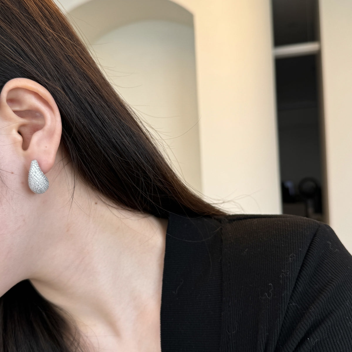 "Elegant Radiance" Teardrop Stud Earrings Sculpted Light. Effortless Glamour.