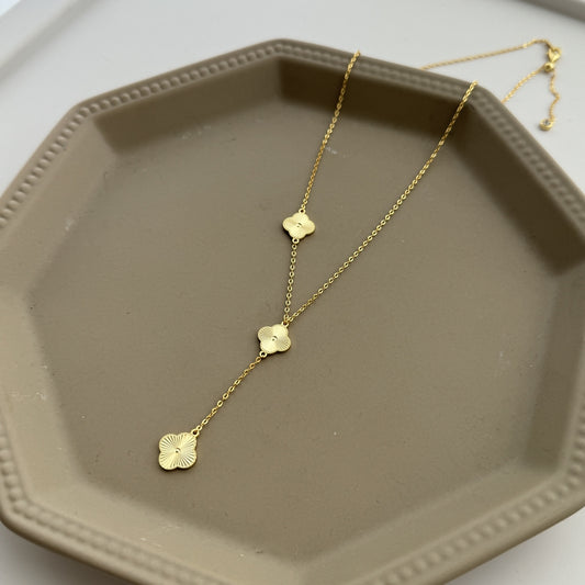 Solene Y-Clover Necklace 925 Sterling Silver | 18K Gold Plating | Matte Clover Finish
