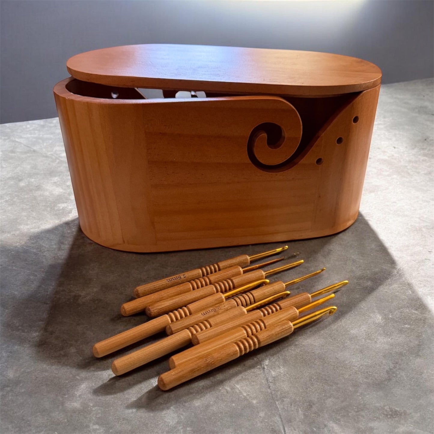 Oval Acacia Wooden Yarn Bowl with Lid – Crochet Yarn Holder & Knitting Organizer Set
 (customized) free engraving