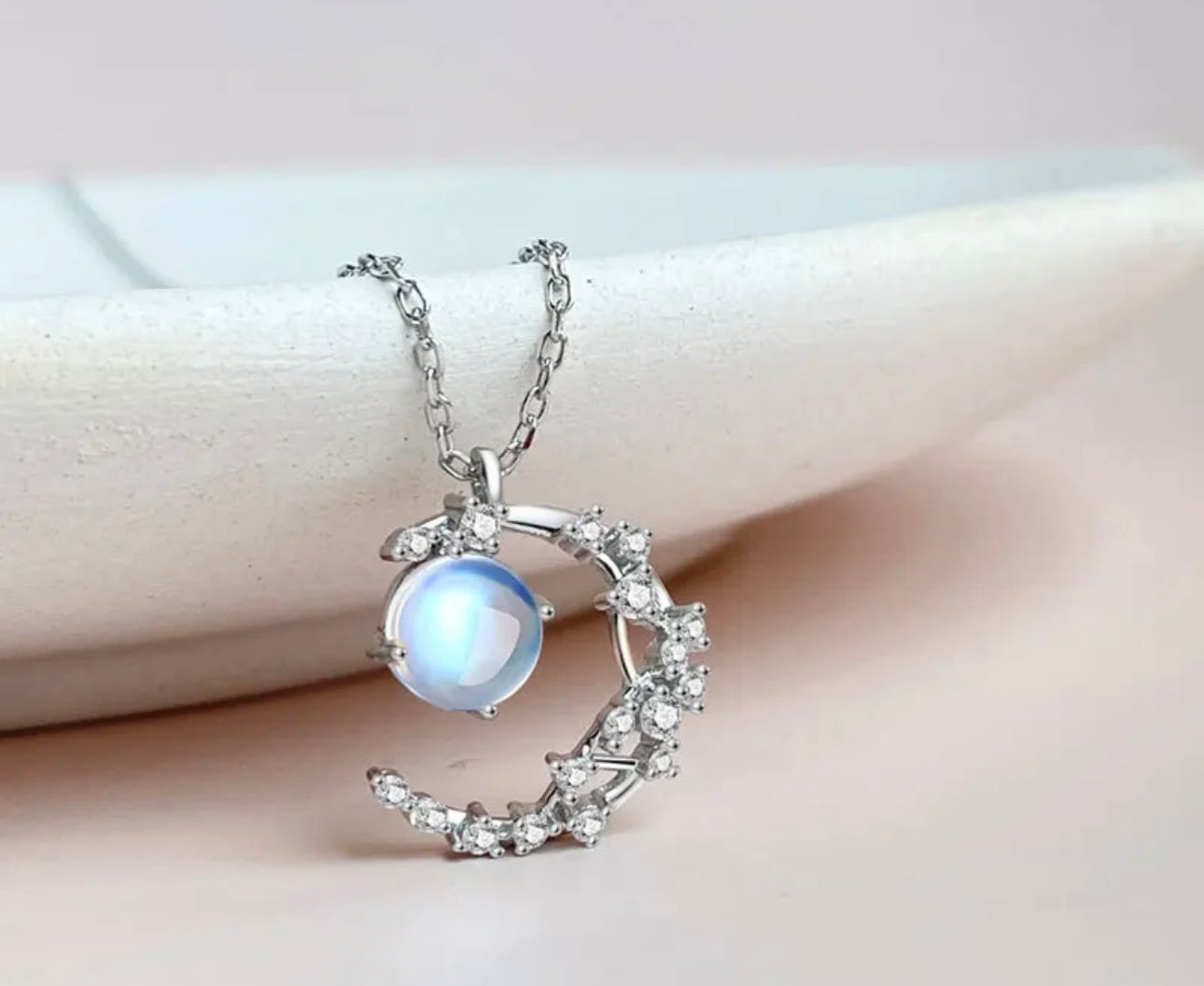 Moonstone Moon Necklace