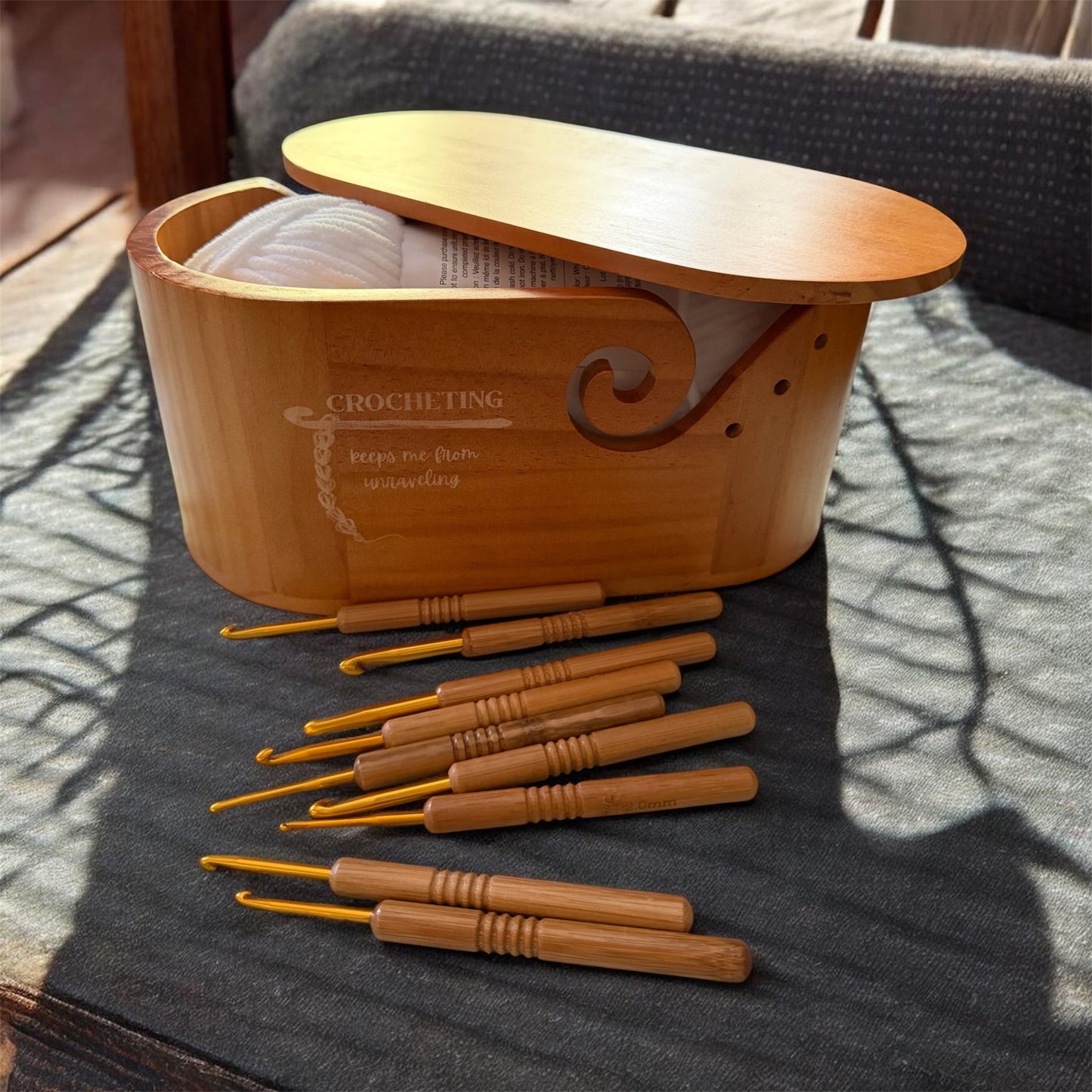 Oval Acacia Wooden Yarn Bowl with Lid – Crochet Yarn Holder & Knitting Organizer Set
 (customized) free engraving