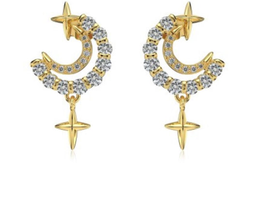 "Starlit Crescent" Drop Earrings A Glimmer of Night. A Whisper of Magic.