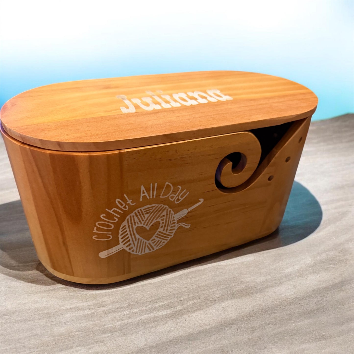 Oval Acacia Wooden Yarn Bowl with Lid – Crochet Yarn Holder & Knitting Organizer Set
 (customized) free engraving