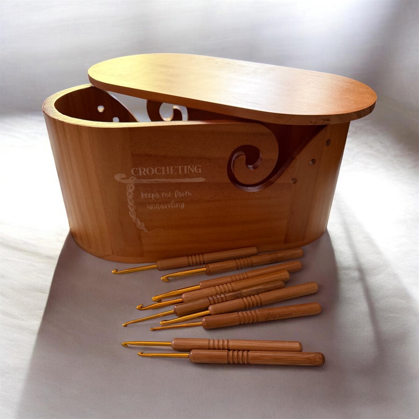 Oval Acacia Wooden Yarn Bowl with Lid – Crochet Yarn Holder & Knitting Organizer Set
 (customized) free engraving