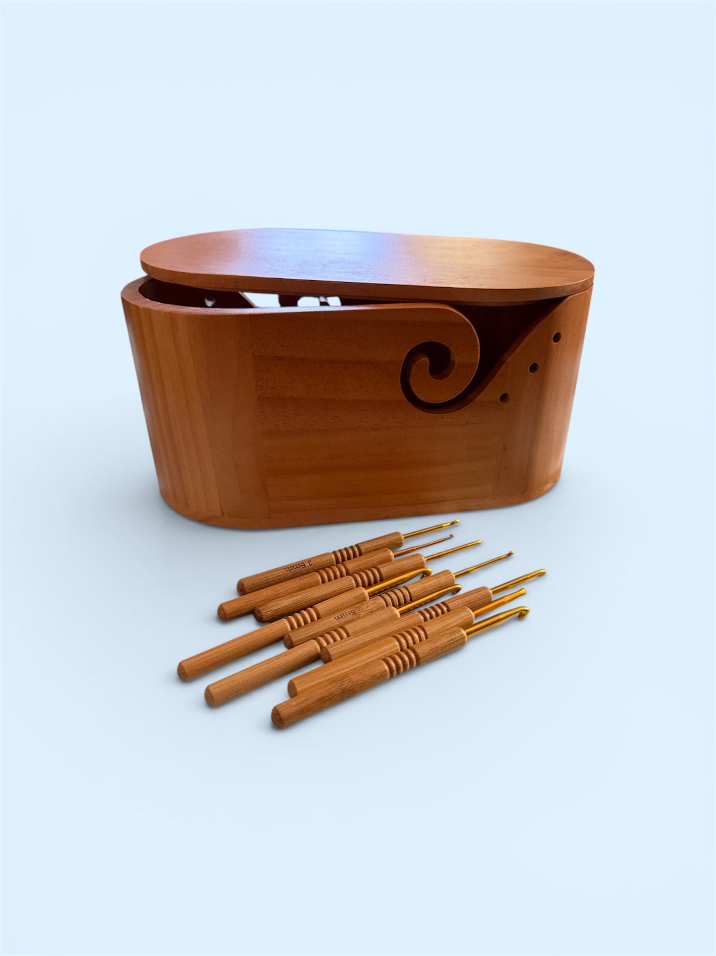Oval Acacia Wooden Yarn Bowl with Lid – Crochet Yarn Holder & Knitting Organizer Set
 (customized) free engraving