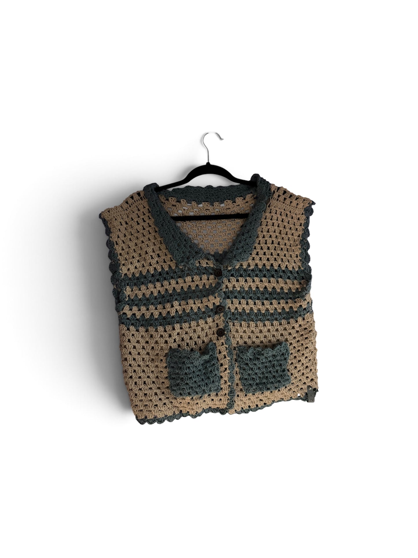 Earthy Striped Crochet Button-Front Vest – Organic Texture & Vintage Charm