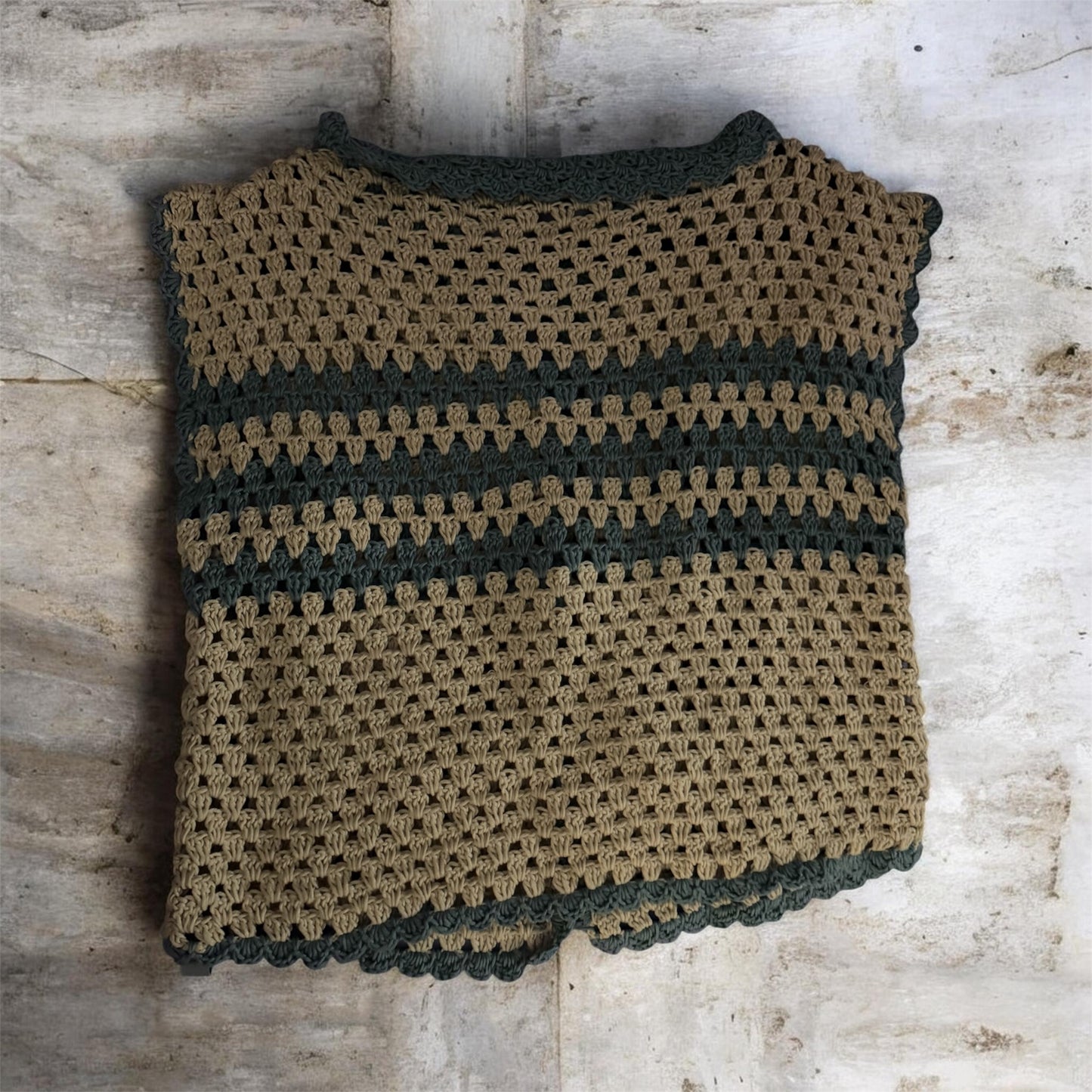 Earthy Striped Crochet Button-Front Vest – Organic Texture & Vintage Charm